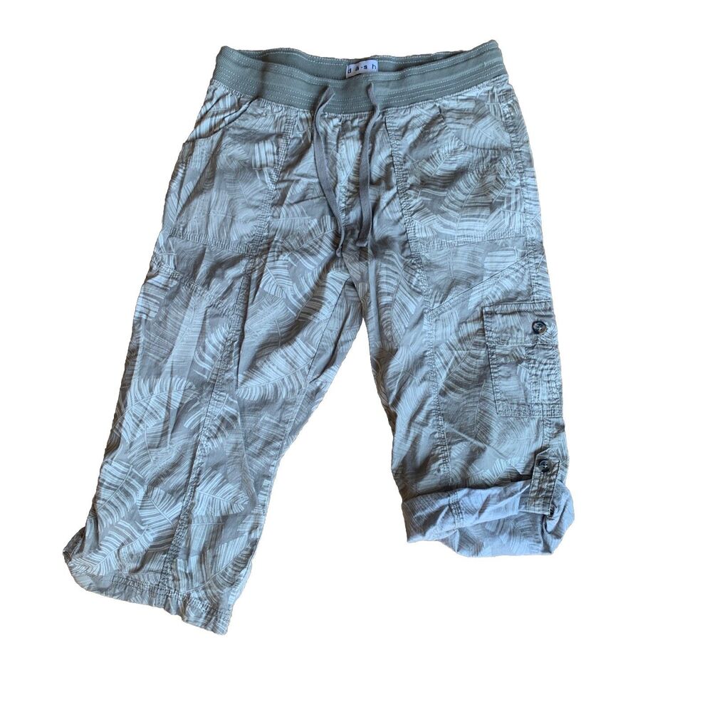Dash Palm Y2K Cargo Capri Pants Womens Drawstring Sz Small Green Cotton Utility